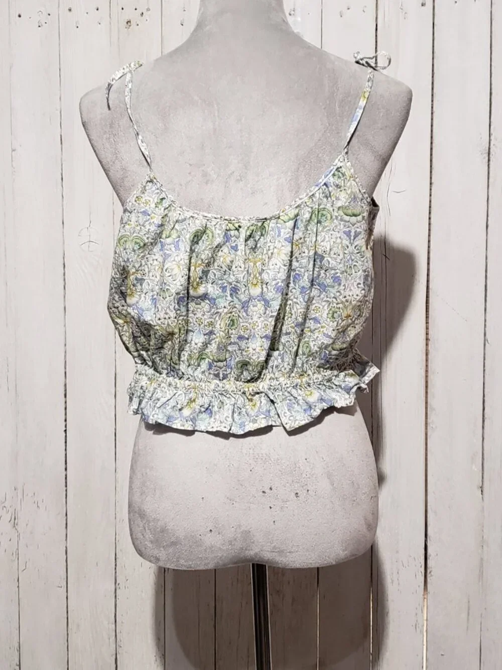 J.Crew‎ Liberty London M Floral Crop Tank Top Ruffle Tie Shoulder Cottage Fairy